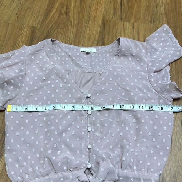 Sim & Sam Swiss Dot V Neck Ruffle Short Sleeve Blouse Sz M - Picture 5 of 9